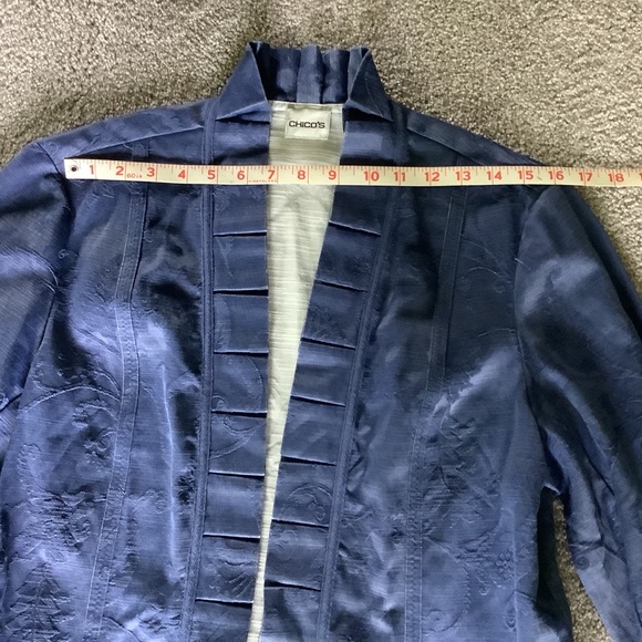 Chico’s Ruffled Jacket Blue Floral Pattern - Picture 6 of 8